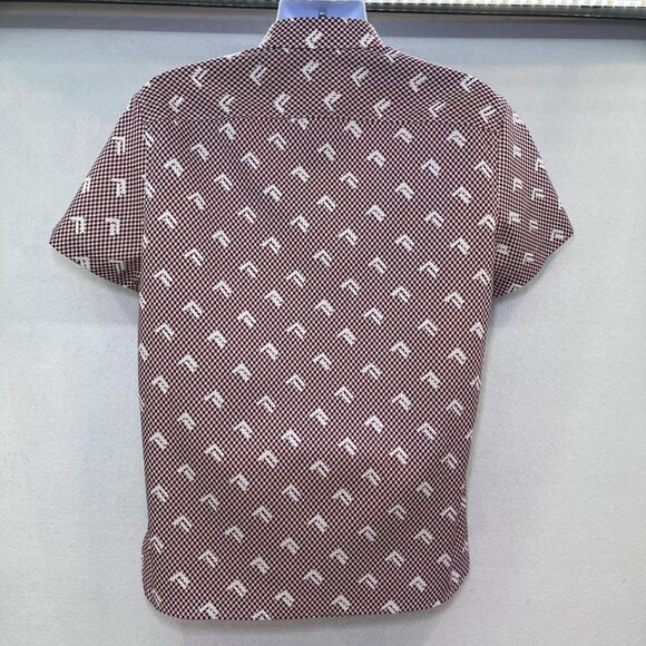 Perry Ellis SLIM FIT short sleeve button down shirt cotton maroon white mens L - Picture 3 of 12